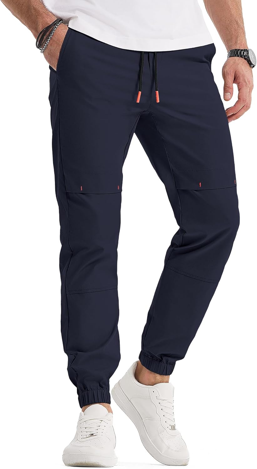 Mens Sweatpants Casual Pants Slim Fit Stretch Elastic Waist Drawstring Joggers with Pocket
