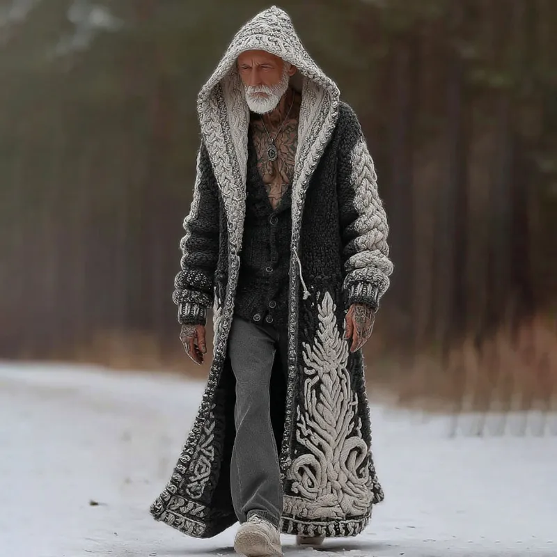 Men's Vintage Viking Tribal Celtic Art Cozy Long Cardigan Sweater