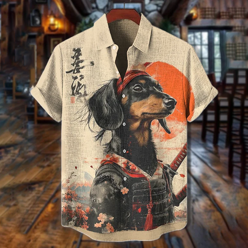 Men's Dachshund Warrior International Dog Day Art Print Casual Shirt