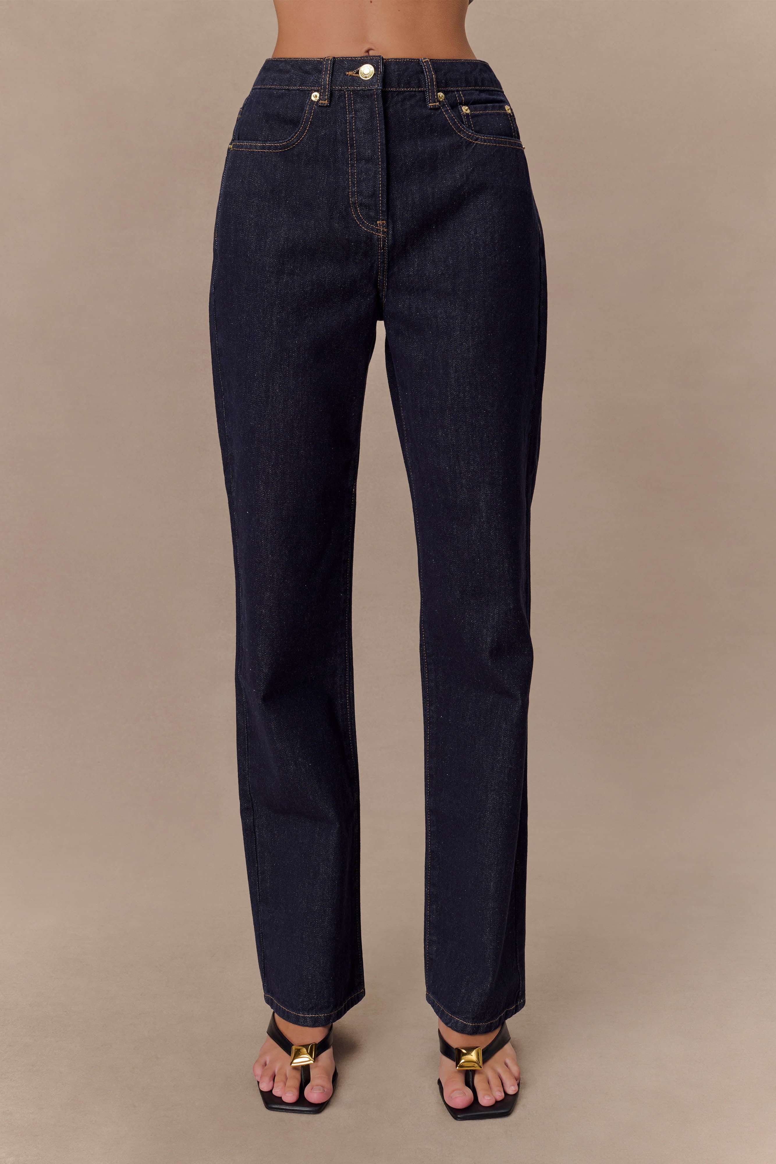 Blue High Waisted Straight Leg Jeans