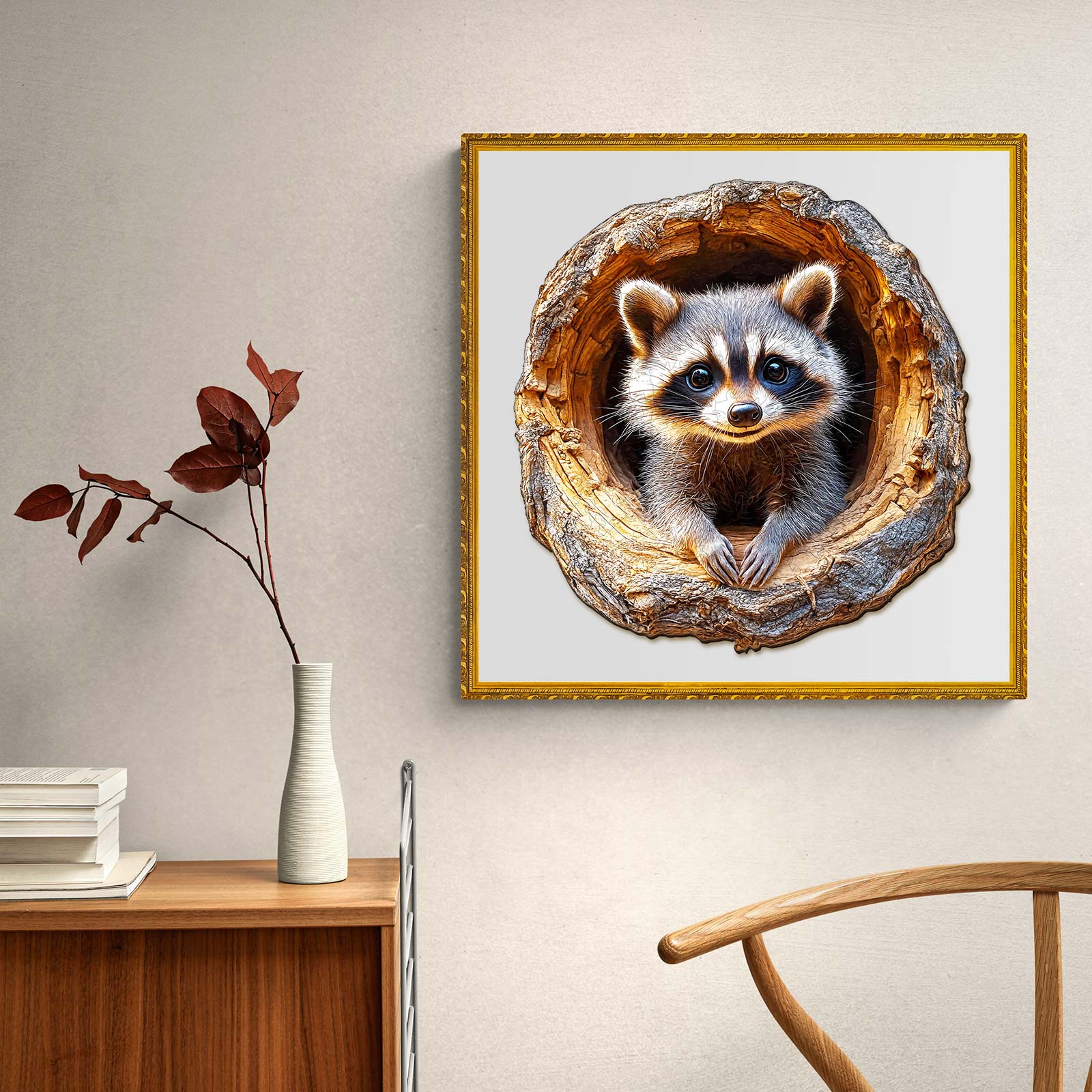 Tree Hole Raccoon-1 Wooden Jigsaw Puzzle