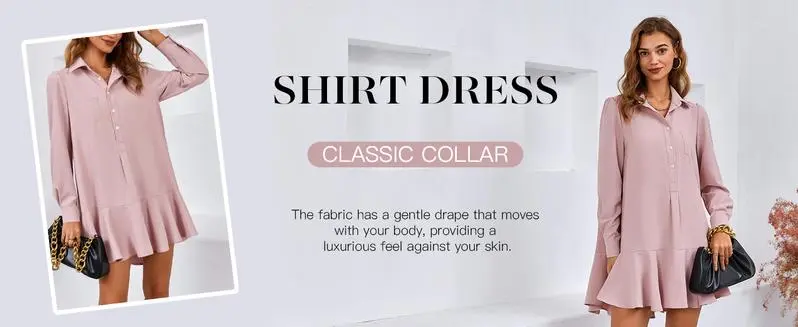 Womens Casual Button Down Shirt Dress