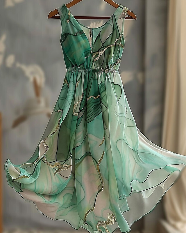 Summer vacation handmade gilded chiffon dress  7bf5