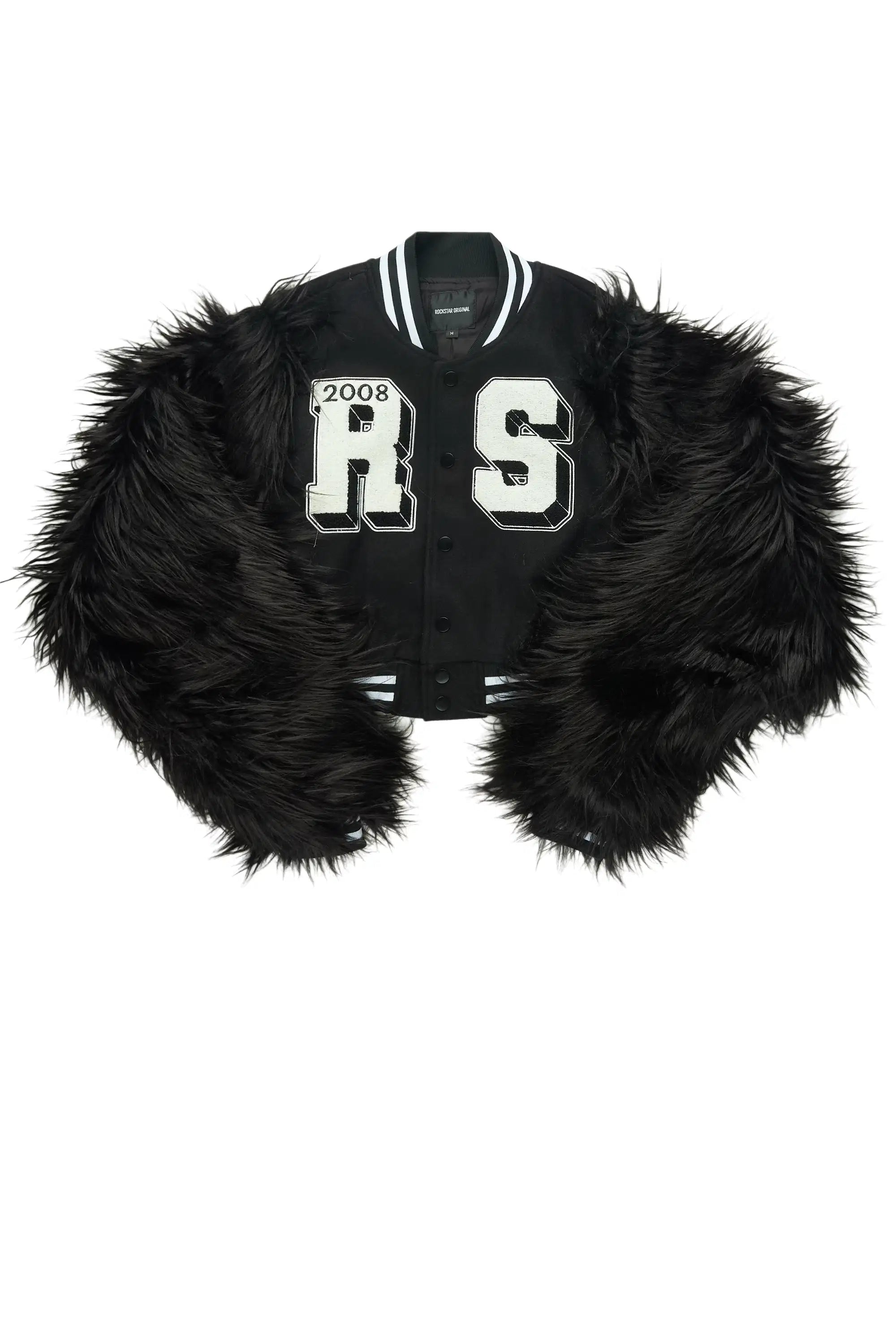 Jameicia Black Fur Sleeve Varsity Jacket