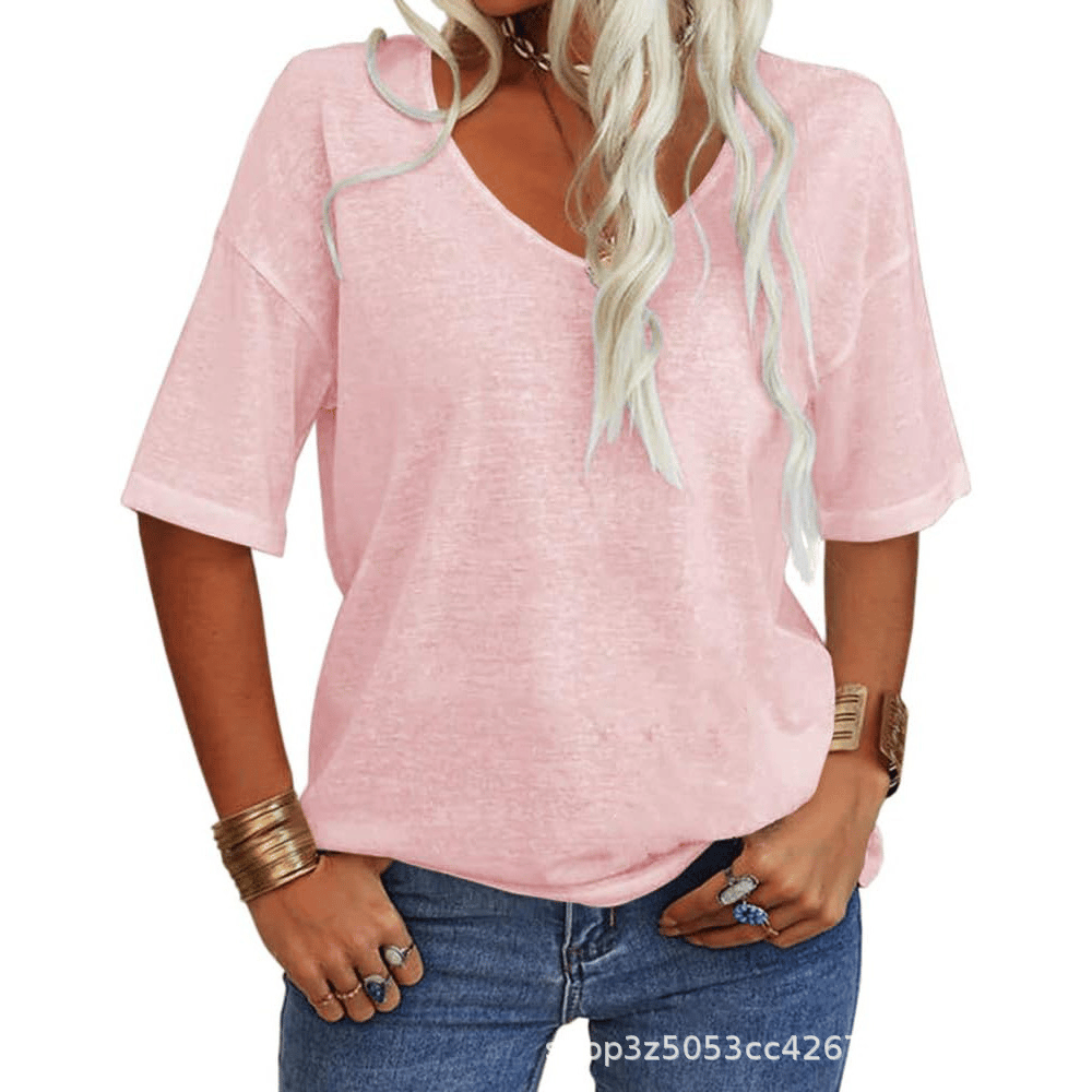 🔥Last Day Promotion!🌺Women's Solid Color V-Neck T-shirt