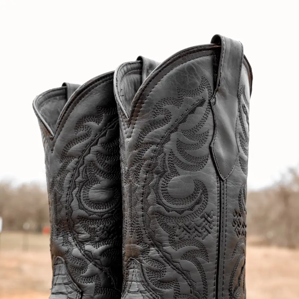 Matte Black Python Leather Boots - Square Toe