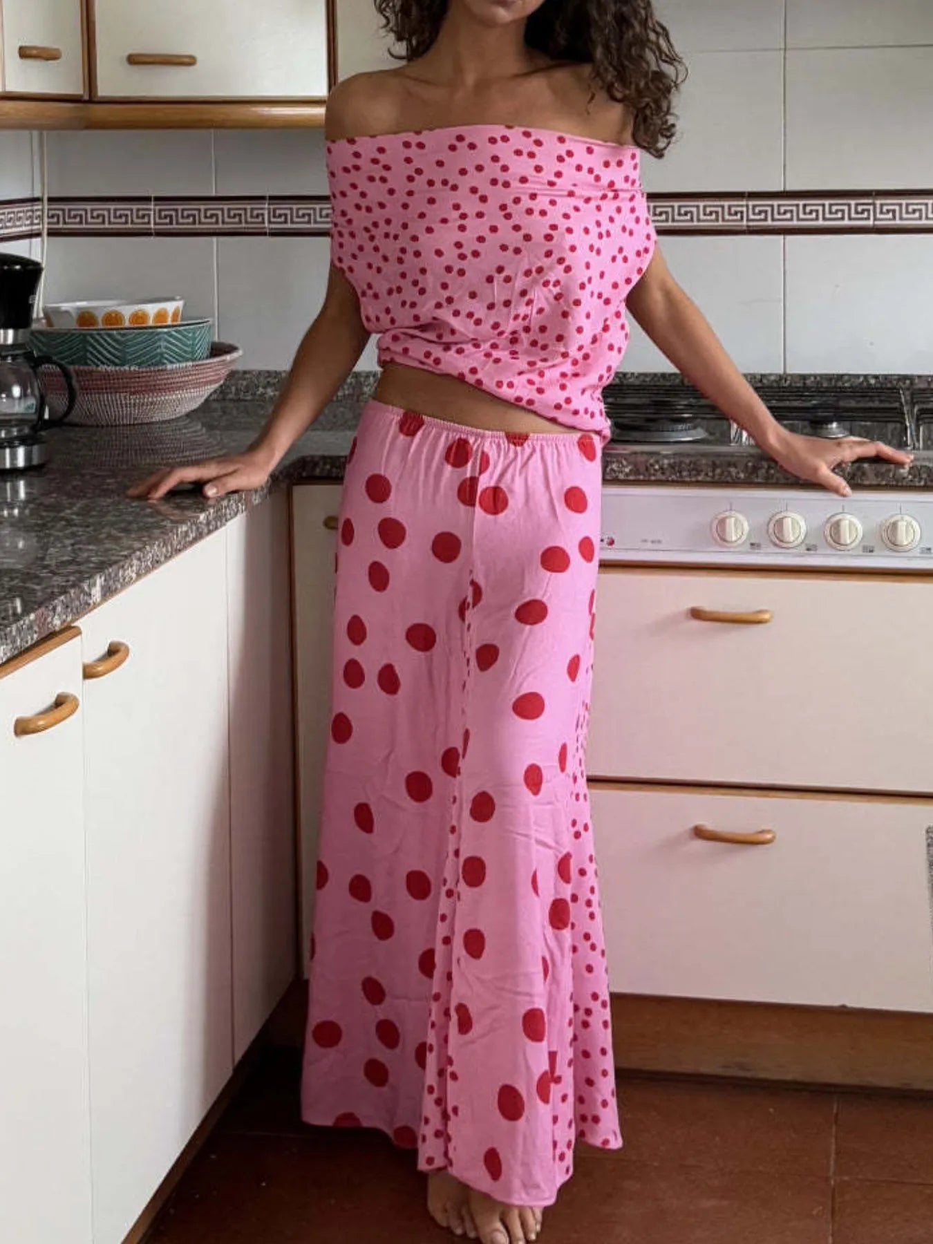 Polka Dot Top and Maxi Skirt Set