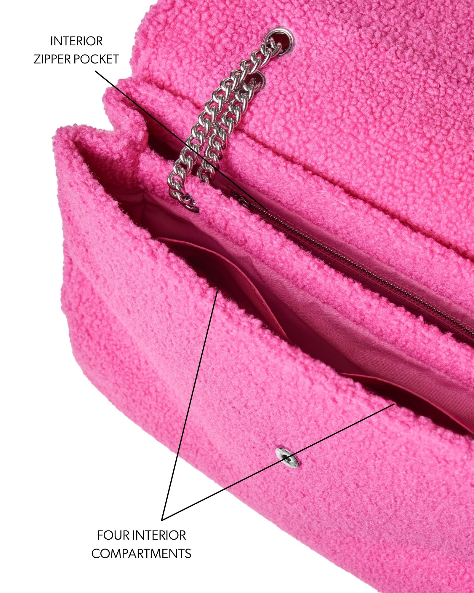 XL TEDDY FLAP BAG - HOT PINK