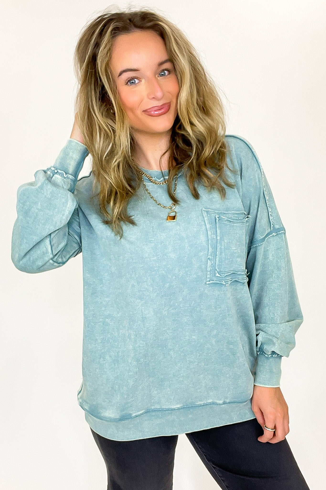 Vintage Acid Wash Raw Edge Pullover