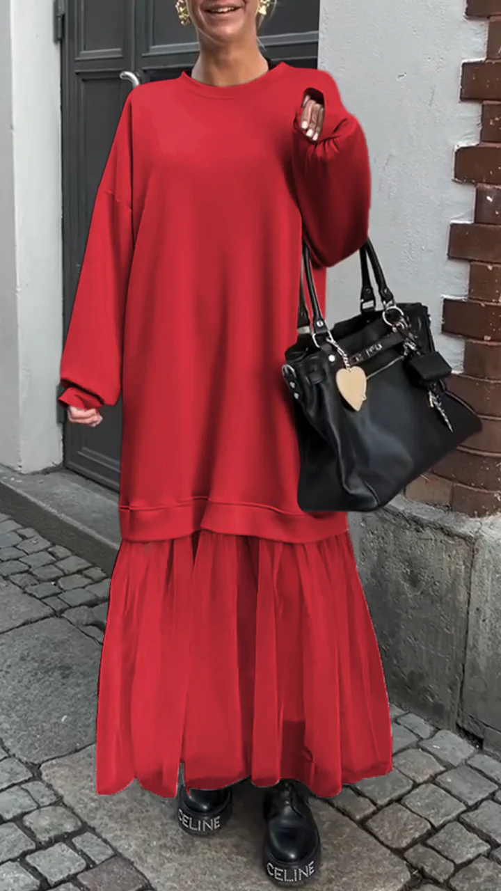 Women's Round Neck Lace Stitching Casual Dress