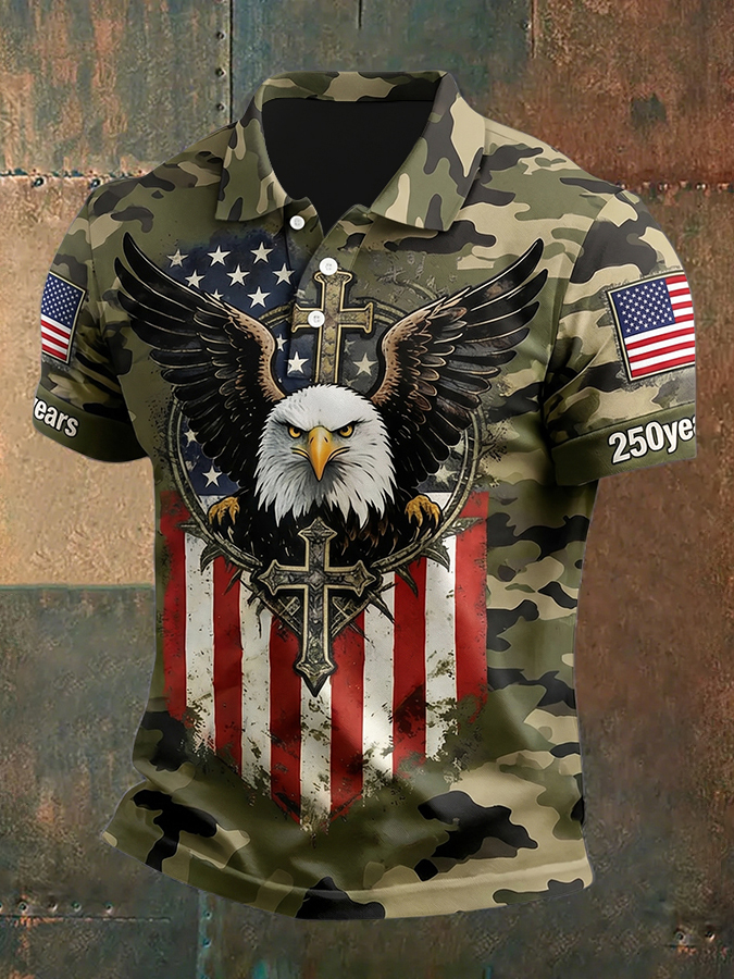 Men'S Casual American Independence Day Printed Celebration Short Sleeved Polo Shirt