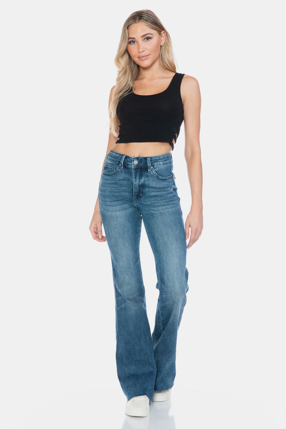 Blue Full Size Tummy Control Cut Hem Flare Jeans