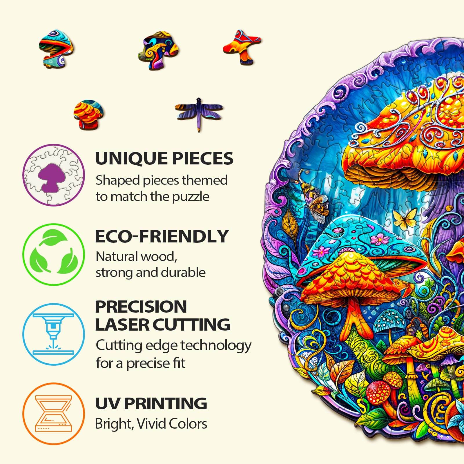 Magical mushrooms Wooden Jigsaw Puzzle