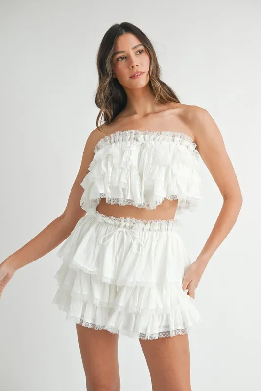 Ruffle Layered Crop Top and Mini Skirt Set