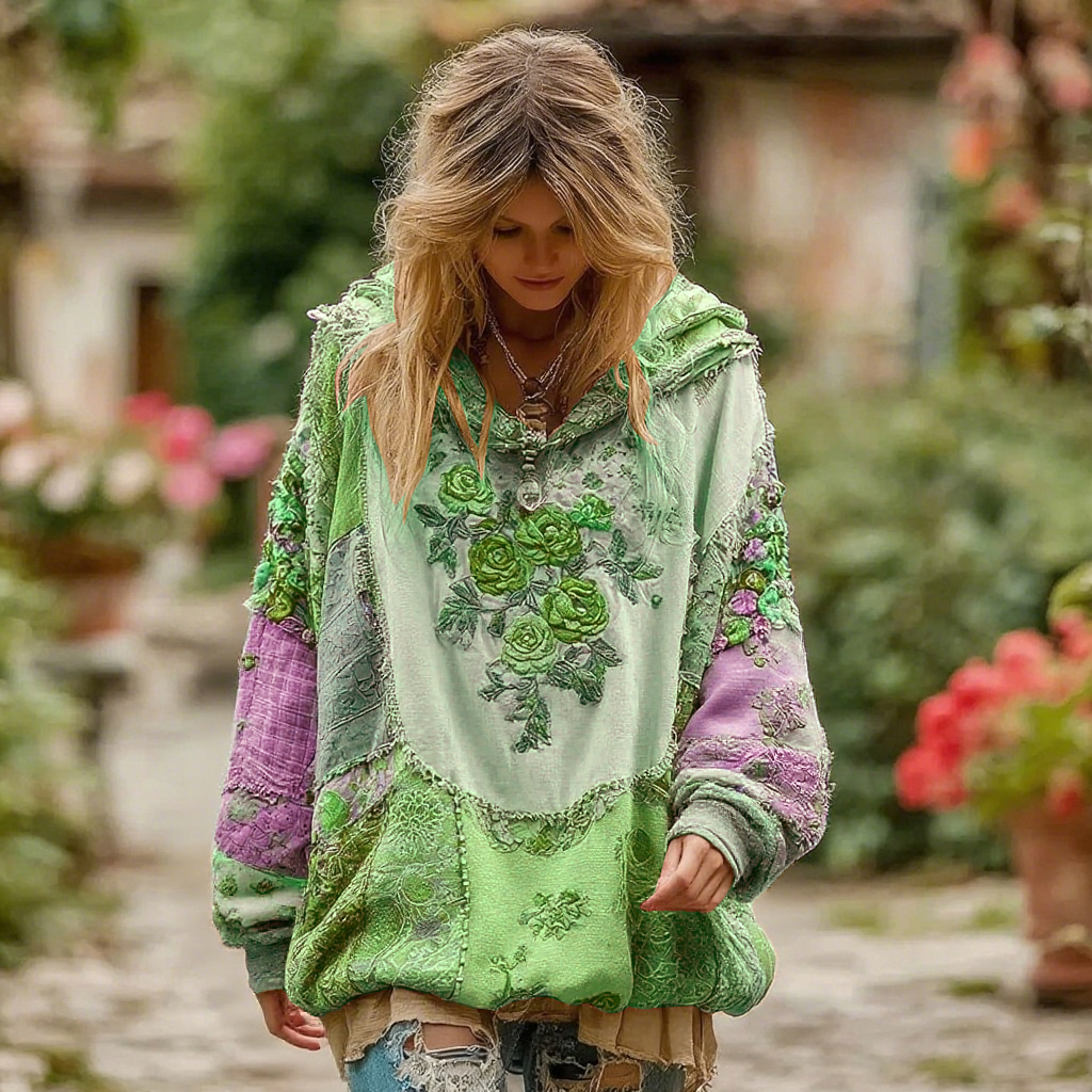 Women's Vintage Floral Pattern Hoodie