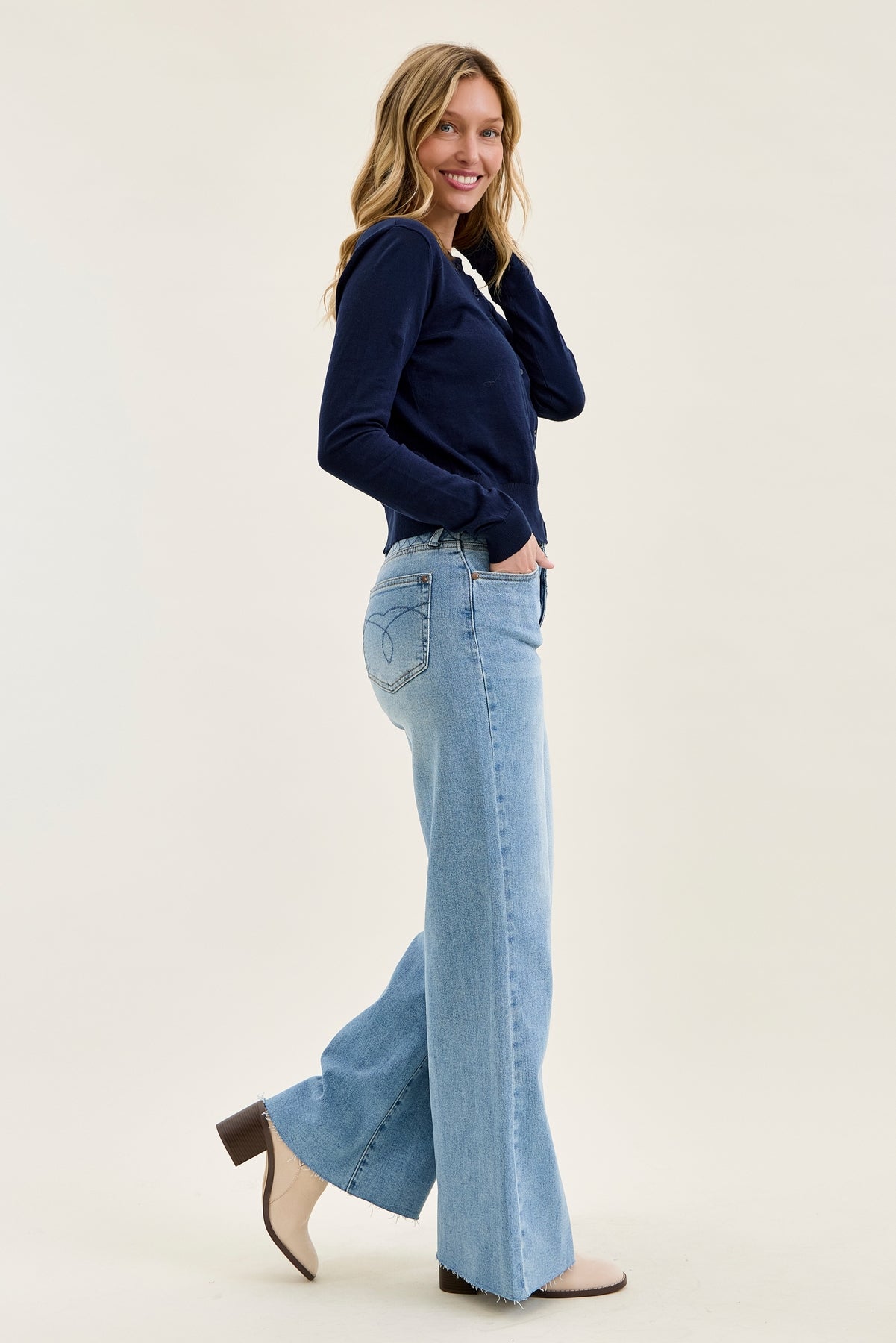 Lux Quilted Blue Retro Wide Leg