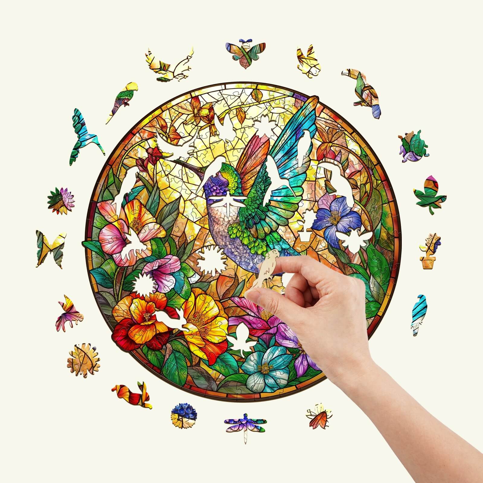 Stained Glass Hummingbird Wooden Jigsaw Puzzle