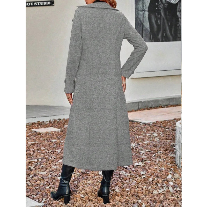 New Women Double Breasted Simple Design Woolen Coat