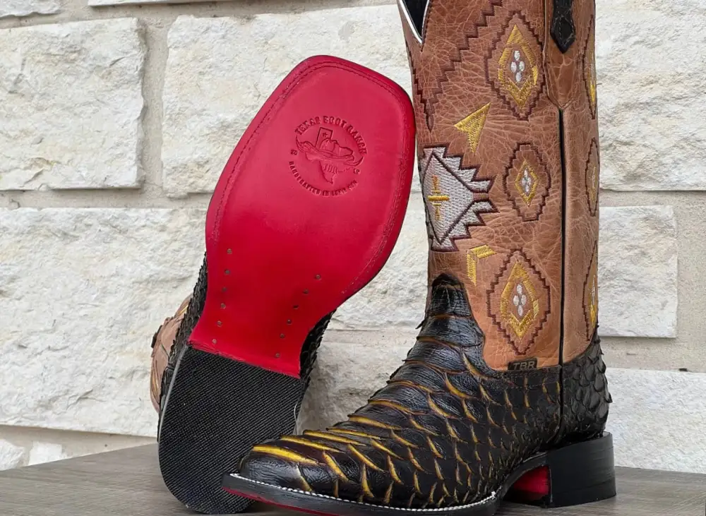 Men’s “Bumblebee” Python  Leather Boots With Tan Shaft