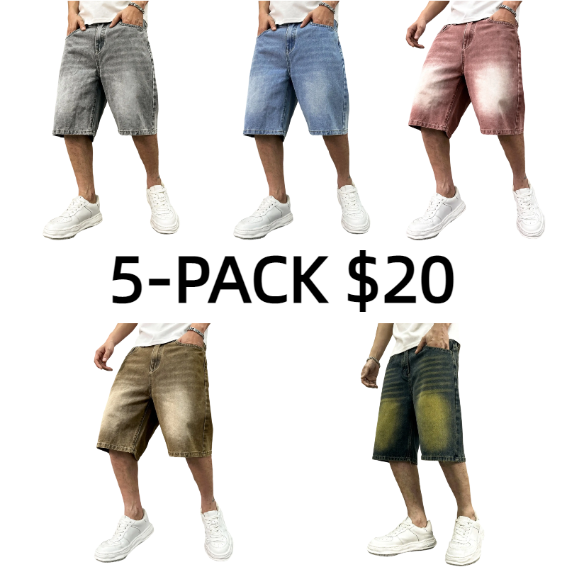 Men's washed retro color denim shorts
