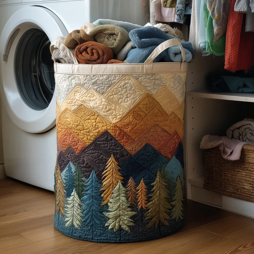 Natural Scenery and Floral Quilted Laundry Basket