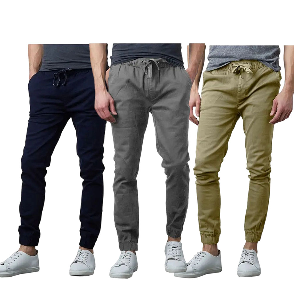 Men’s Slim-Fit Twill Jogger Pants Cotton Plain Menswear Pocket Slimfit Trouser