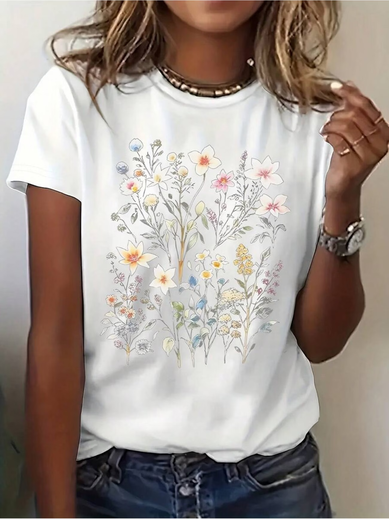 Women's Short Sleeve T-shirt Summer White Floral Printing Jersey Crew Neck Daily Going Out Casual Top