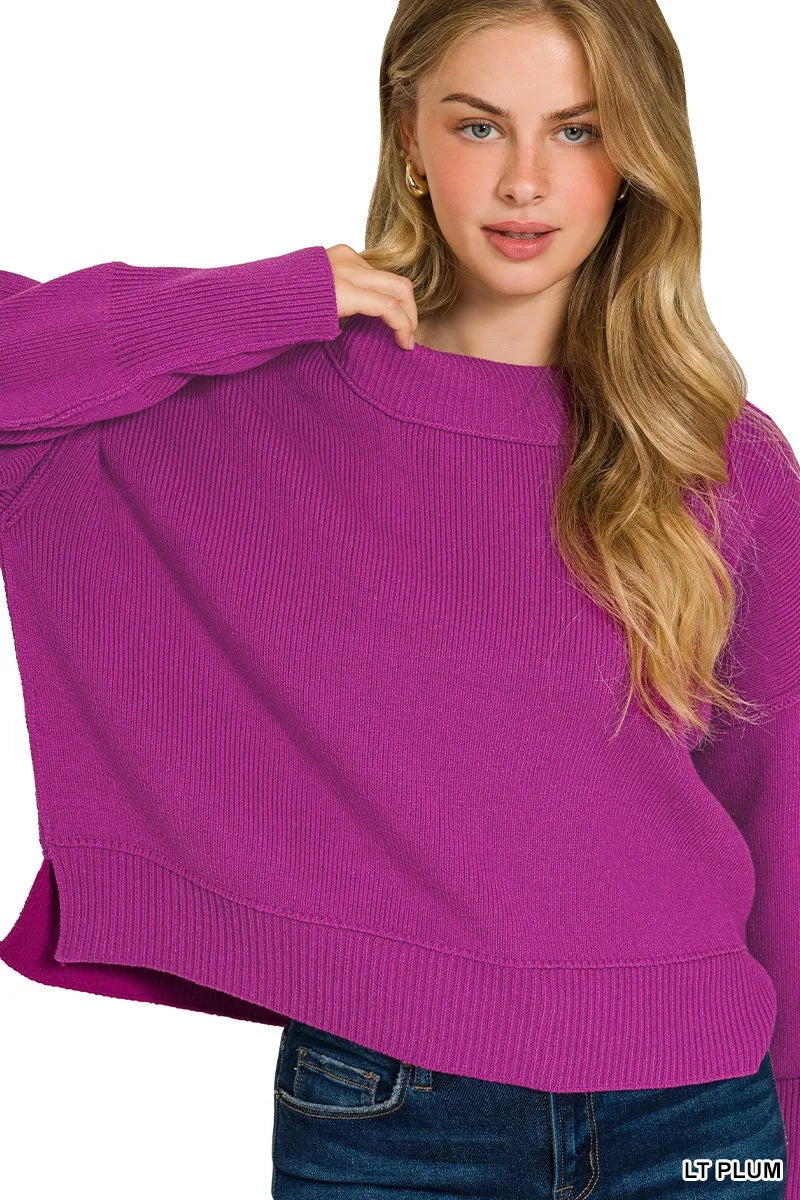 Wide Neck Band Drop Shoulder Sweater