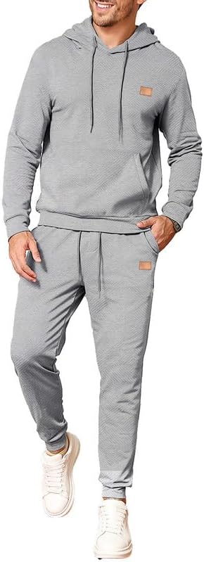 Mens 2 Piece Jacquard Sweatsuit Outfits Hoodie Sweatshirt & Joggers Sweatpants Set Tracksuit