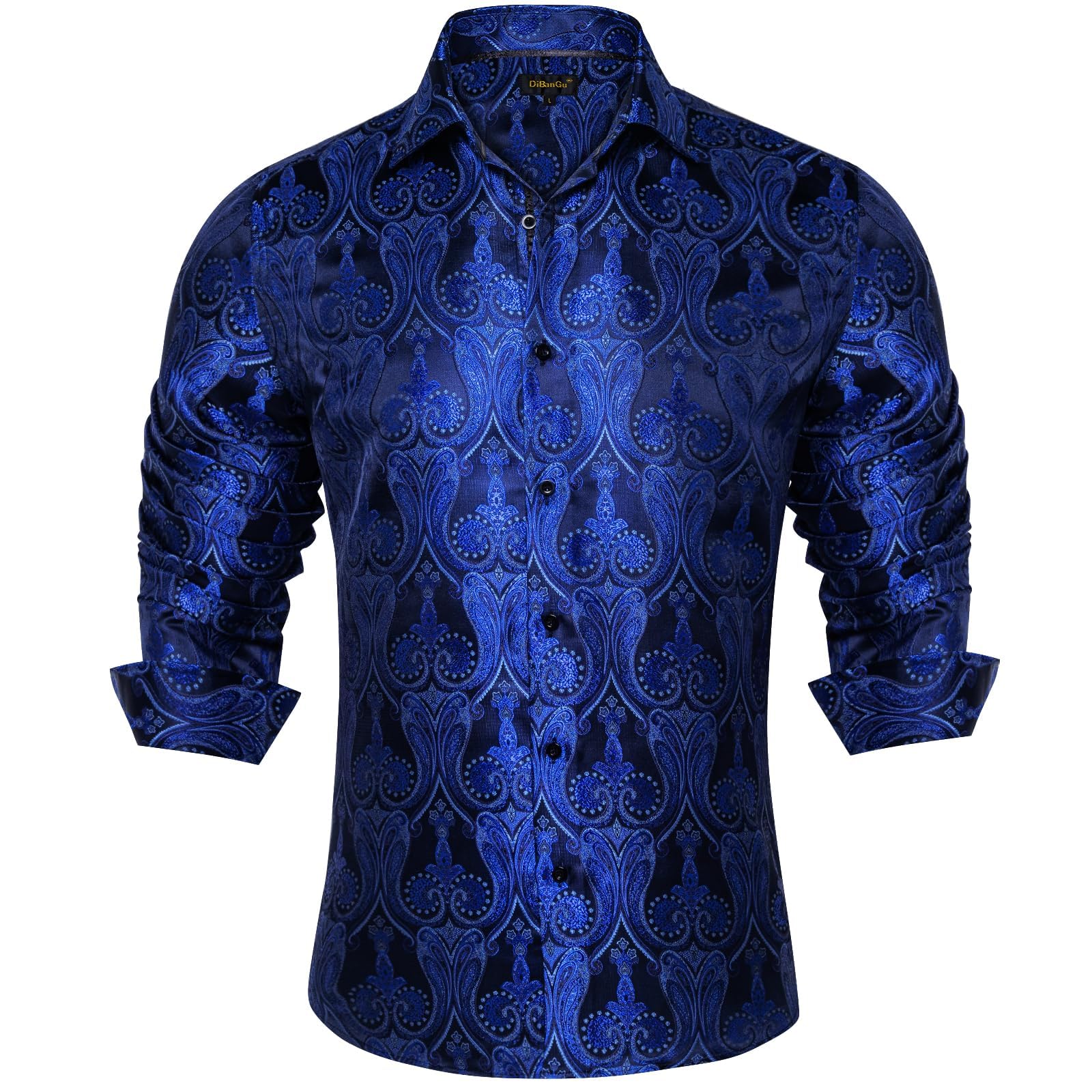 Men's Paisley Dress Shirt Long Sleeve Wrinkle Free Button Down Cowboy Shirts - Cobalt Blue&paisley
