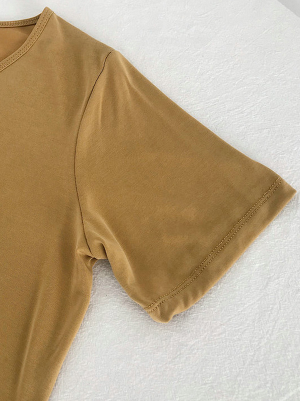 Solid Color Loose Short Sleeves U-Neck T-Shirts Tops