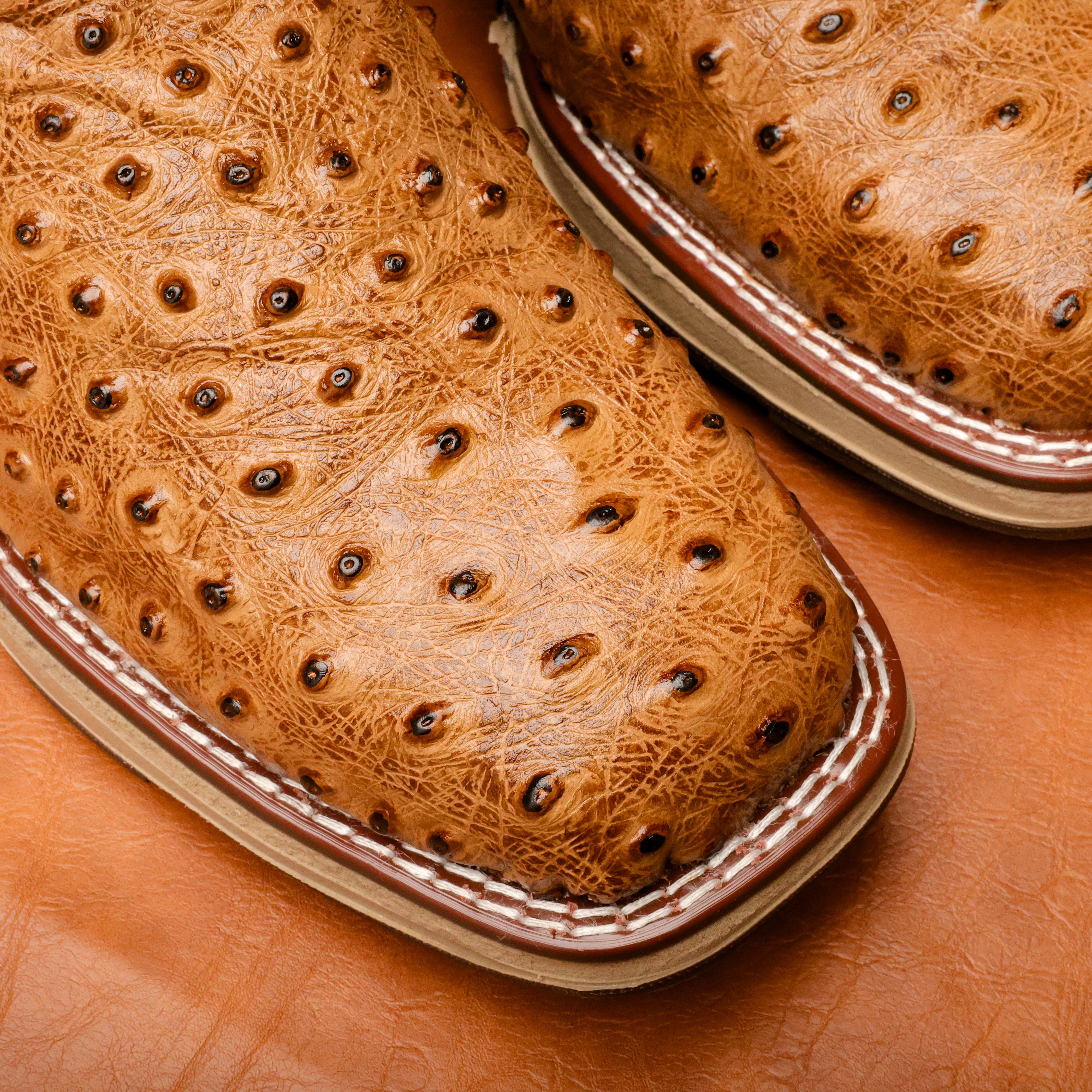 Honey Ostrich Leather Boots With 3D Lightweight Sole - Composite Toe