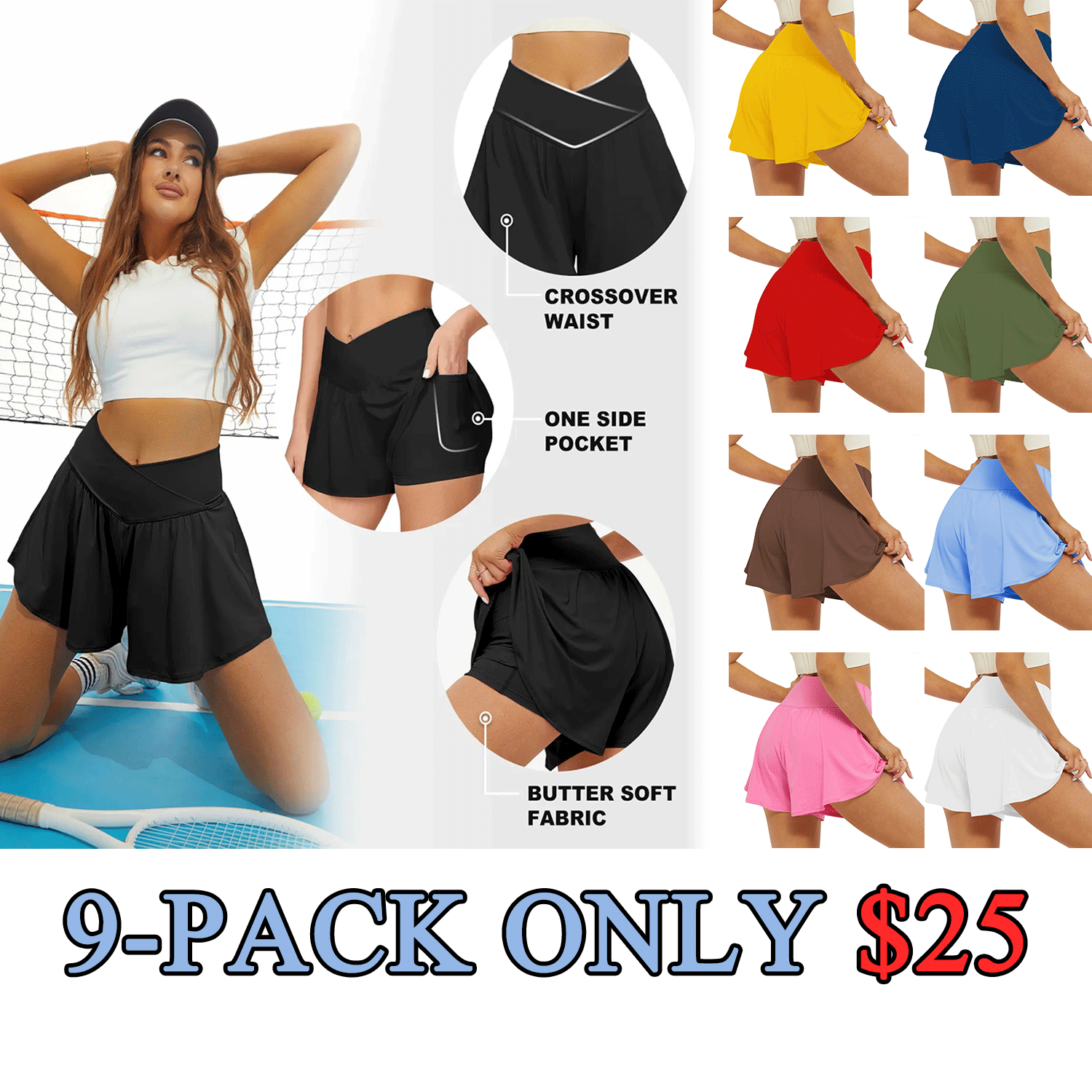 ✨✨Women’s 2-in-1 Crossover High-Waist Athletic Shorts