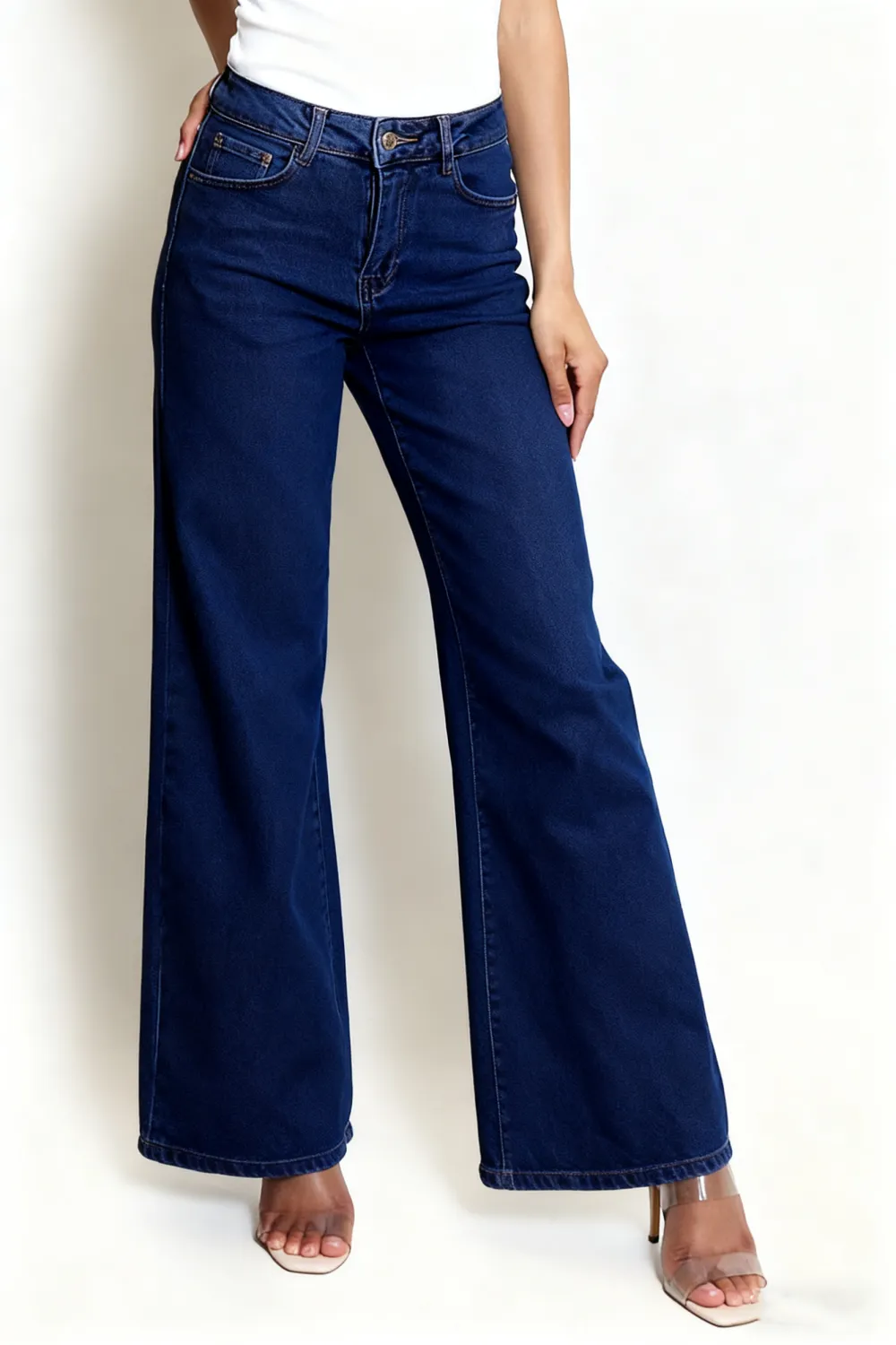Casual Mid-Rise Denim Multi-Pocket Wide Leg Jeans
