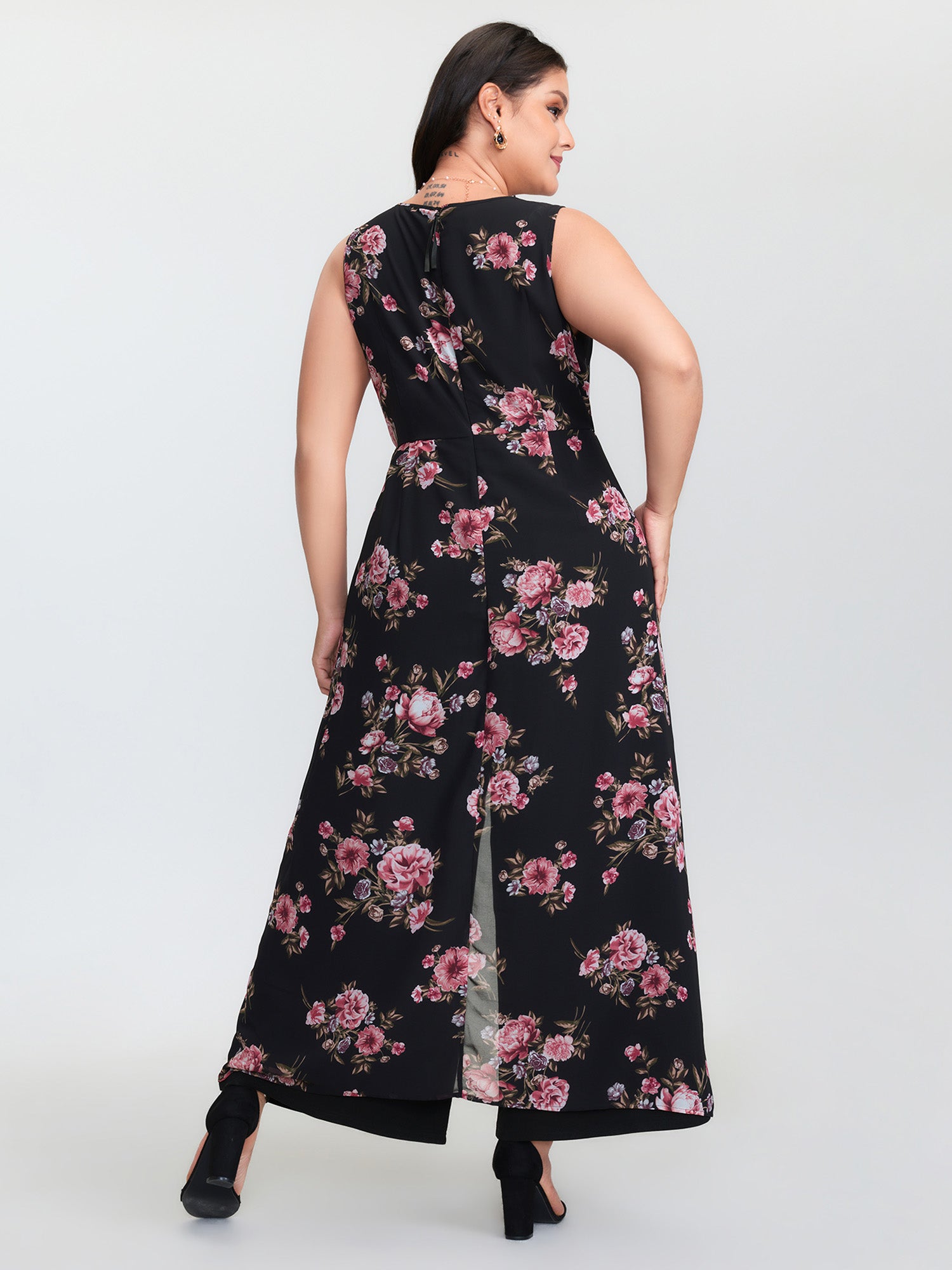 Floral Print Layered Contrast Jumpsuit