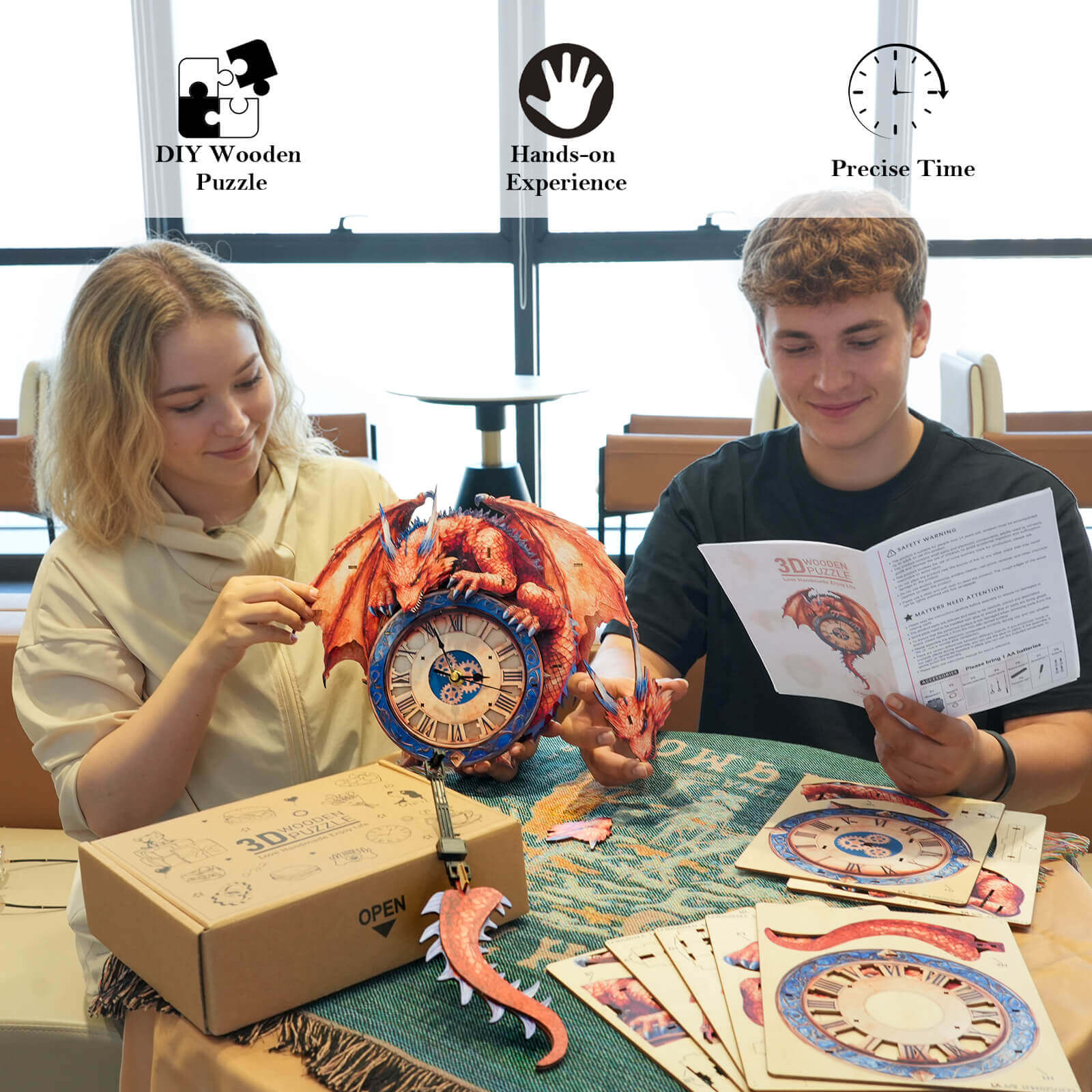 Flame Dragon– DIY Wooden Clock, 3D Puzzle Craft Kit