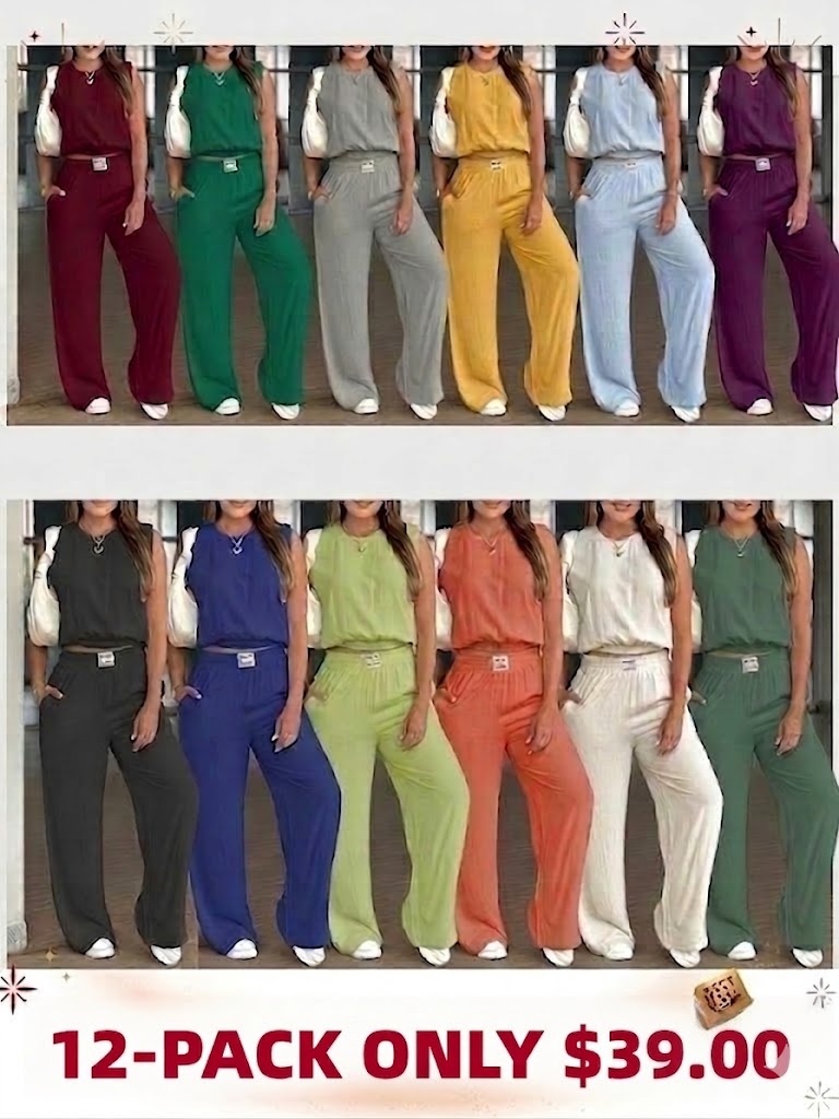 Women's 2-Piece Solid Color Tank Top & Wide Leg Pants Set