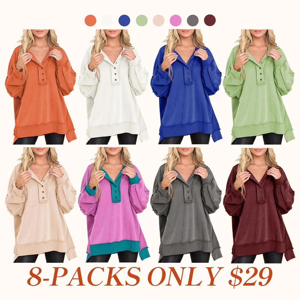 Women's Oversized Button Henley Sweatshirts