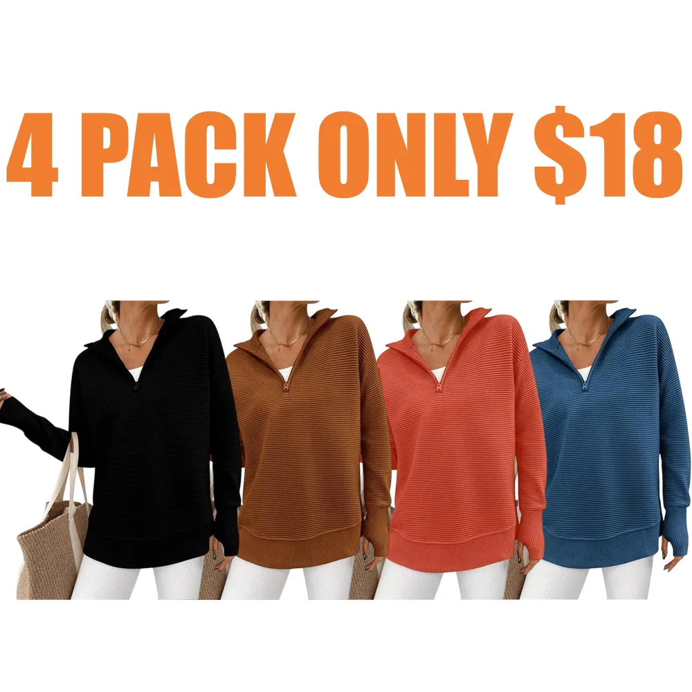 Women's Long Sleeve Quarter Zip Pullover Sweater