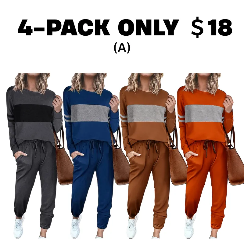 Women's Lounge Set Color Block 2-Piece Crew Neck Tracksuit