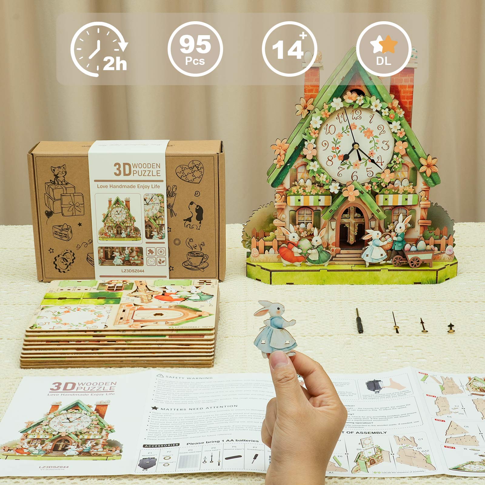 Easter Egg Hutâ€“ DIY Wooden Clock, 3D Puzzle Craft Kit