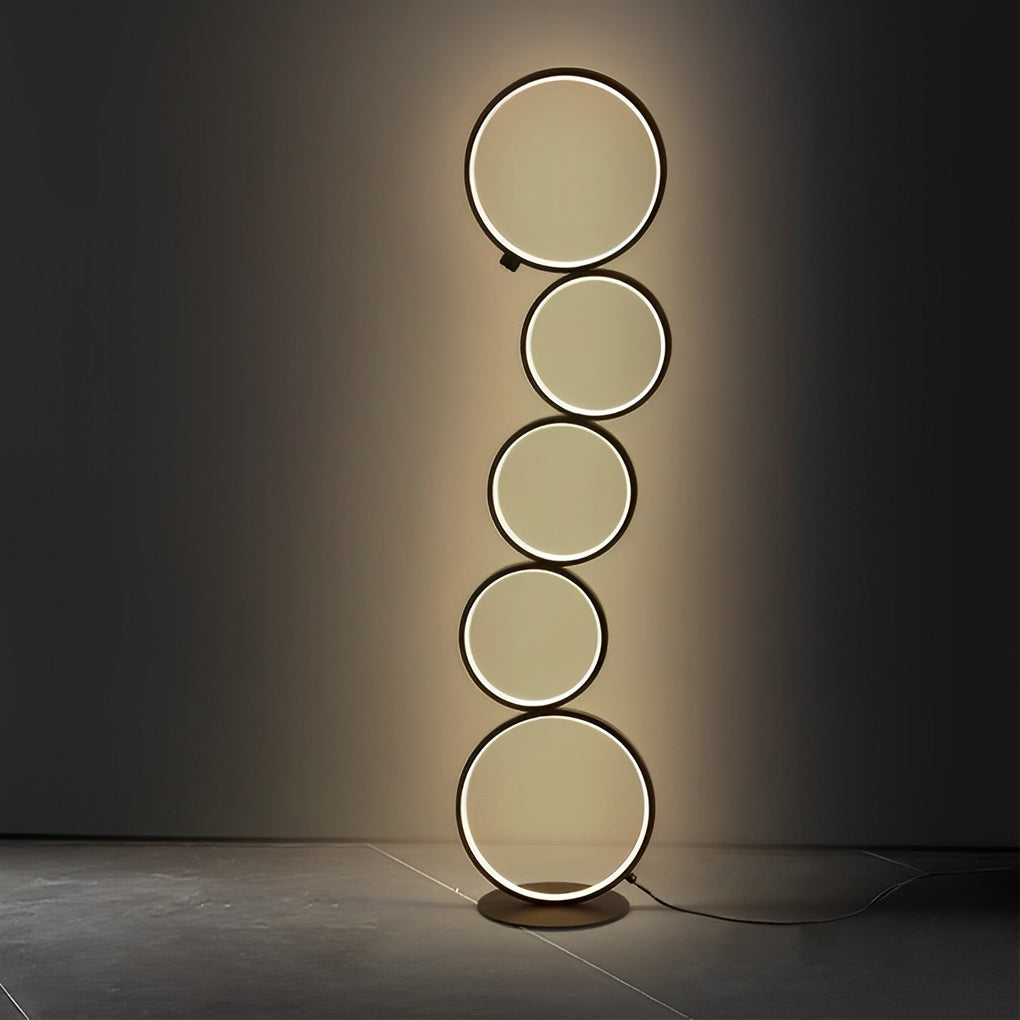 5 Circles Creative Touch Dimming LED Black Modern Floor Lamp Standing Light