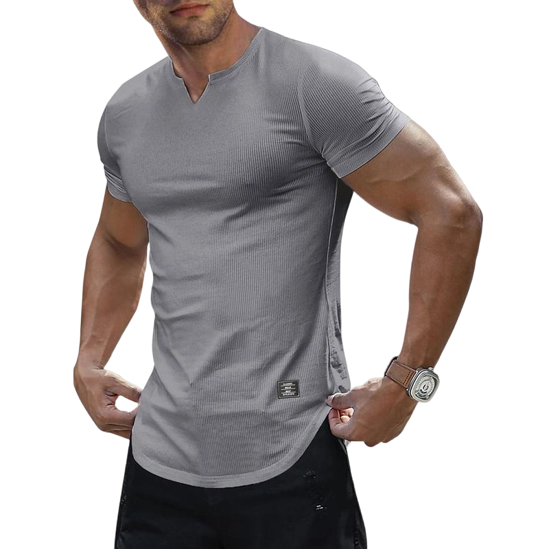 Men's Plain Muscle Slim Fitted T Shirt Polyester V-Neck Longline Shirt