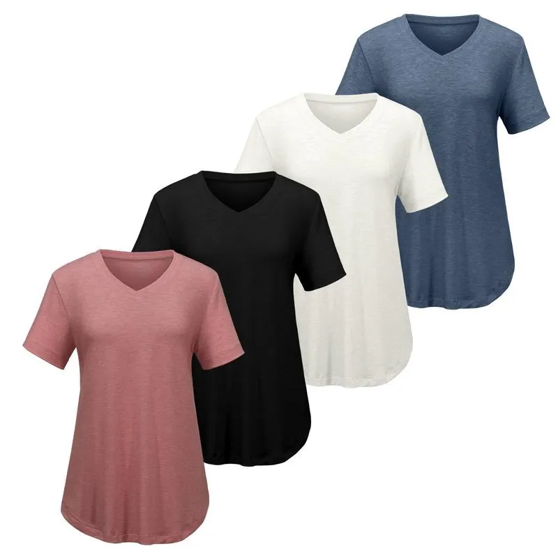 Short Sleeve Shirts for Women Casual V-Neck Plain Tees, Various Color Combinations