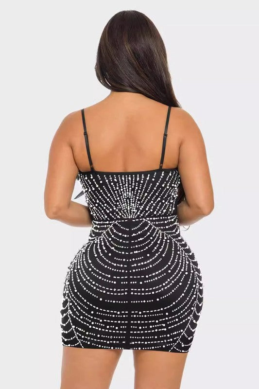 Rhinestone Night Club Feather Accent Mini Bodycon Dress