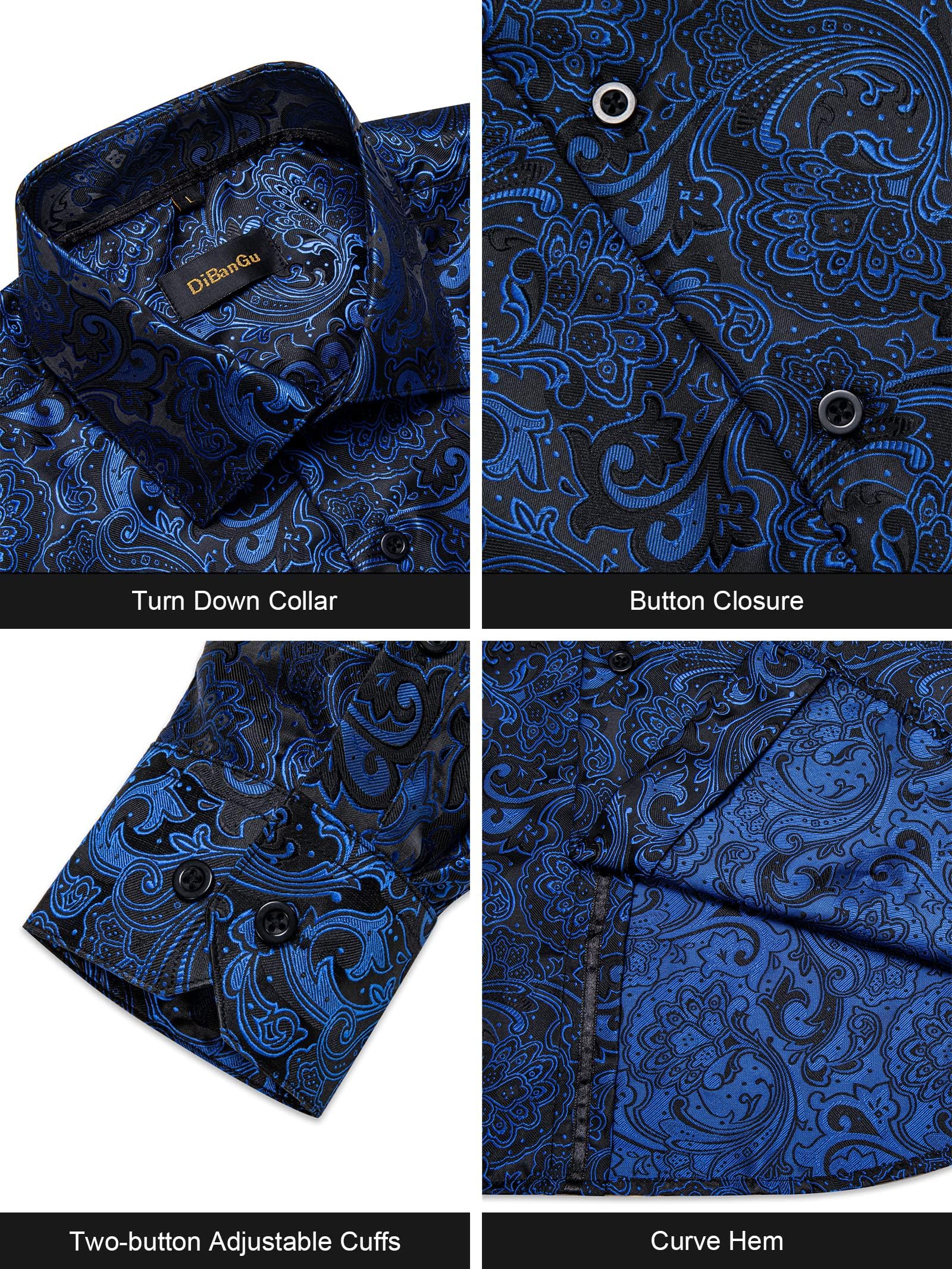 Men's Paisley Dress Shirt Long Sleeve Wrinkle Free Button Down Cowboy Shirts - Blue&black&paisley