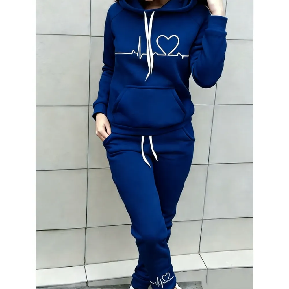 Women's Heart Print Raglan Sets