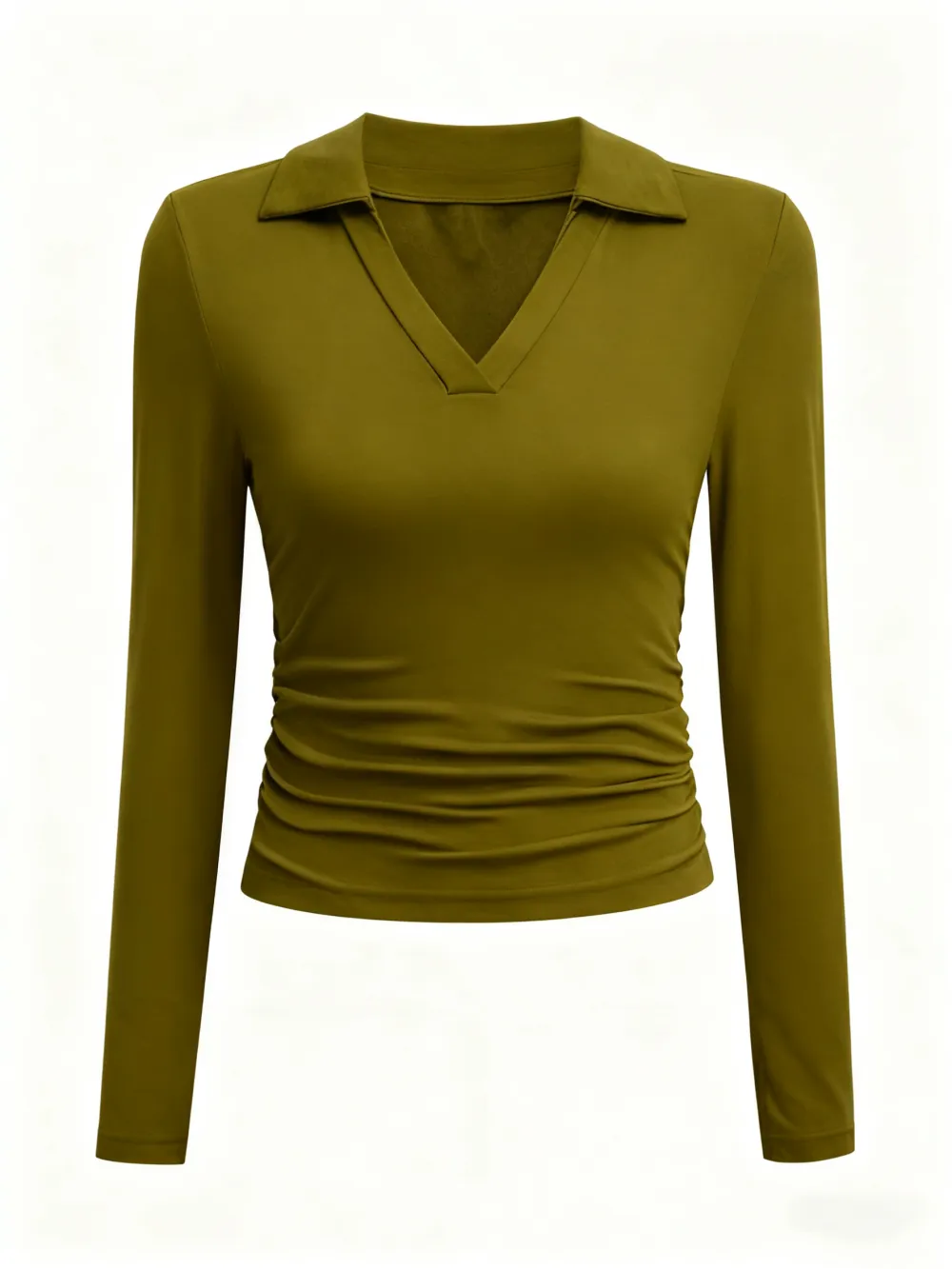 Knit Solid Color Long Sleeve V Neck Slim