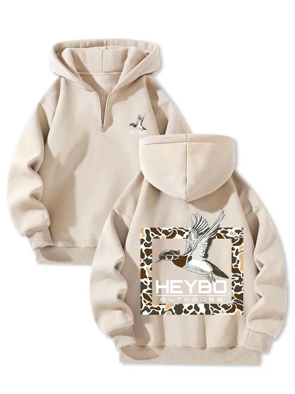 Fleece Lined Hooded Long Sleeve Half Zip Men's Sweatshirt