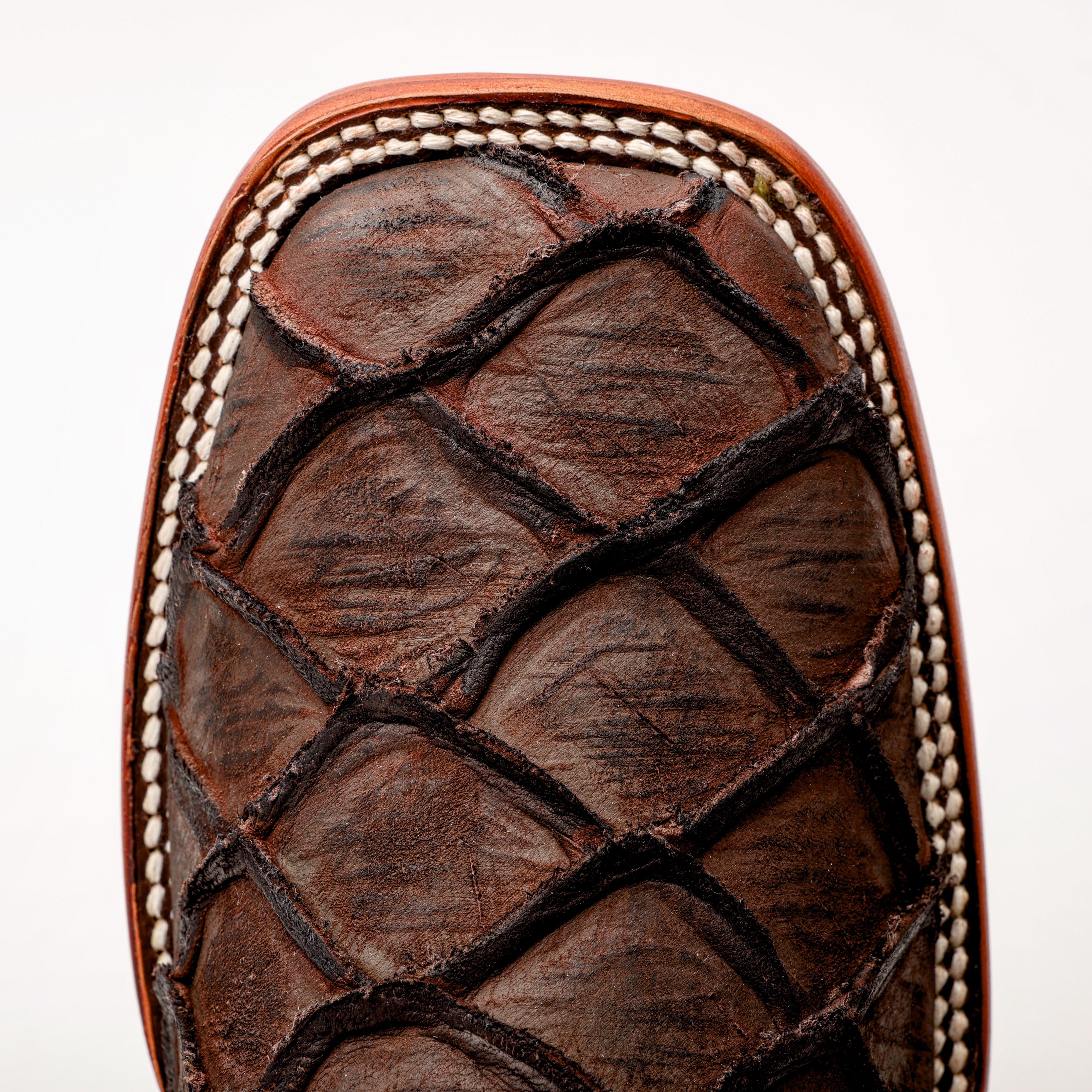 Matte Chocolate Pirarucu Leather Boots - Square Toe